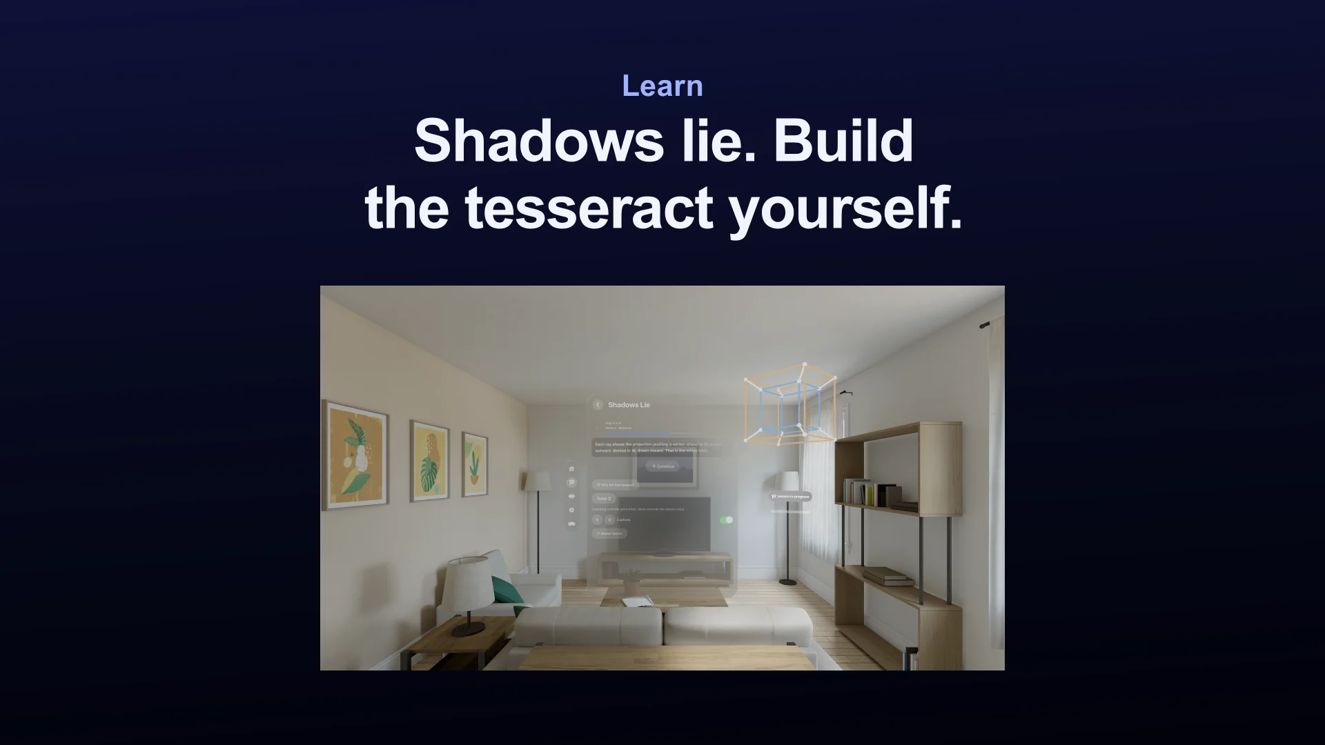 Shadows Lie lesson comparing a tesseract projection with the object it represents